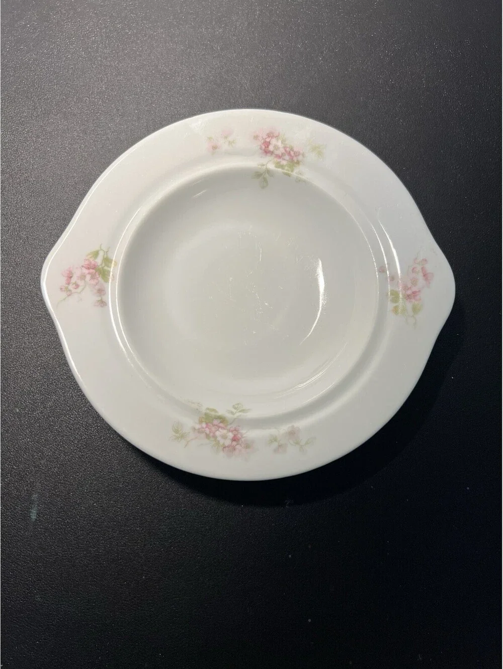 O&EG Royal Austria 1900s Pink Floral Porcelain Cream Soup Bowl, 7.5x1.25”